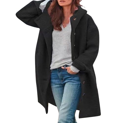 UPOI Winterjacke für Damen Lang Wollmantel Herbst Winter Jacke Parka Warm Wolljacke Locker Trenchcoat Mit Taschen Mäntel Wintermantel von UPOI