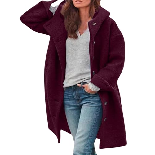 UPOI Winterjacke für Damen Lang Wollmantel Herbst Winter Jacke Parka Warm Wolljacke Locker Trenchcoat Mit Taschen Mäntel Wintermantel von UPOI