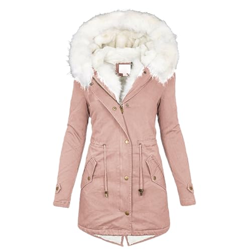 UPOI Wintermantel Damen Mittellang Winterjacke Warm Gefüttert Fleece Parka Mantel Mit Kapuze Kunstpelzkragen Jacke Frauen Winter Winterparka Verdickene Outdoor Übergangsjacke Mit Knöpfen Zipper von UPOI