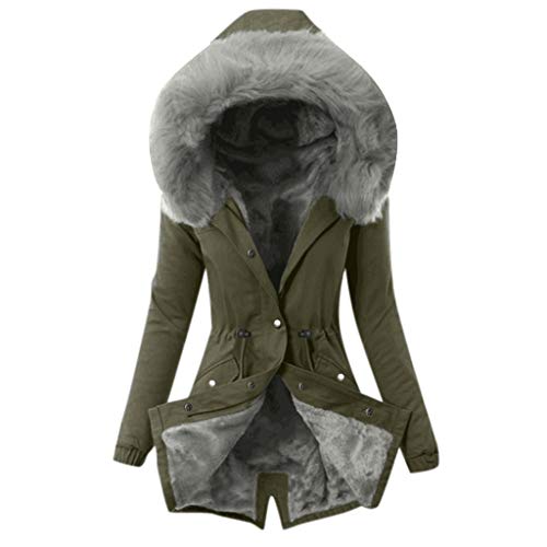 UPOI Wintermantel Damen Mittellang Winterjacke Warm Gefüttert Fleece Parka Mantel Mit Kapuze Kunstpelzkragen Jacke Frauen Winter Winterparka Verdickene Outdoor Übergangsjacke Mit Knöpfen Zipper von UPOI