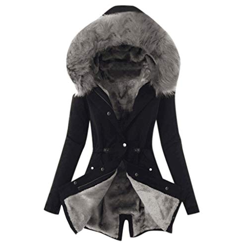 UPOI Wintermantel Damen Mittellang Winterjacke Warm Gefüttert Fleece Parka Mantel Mit Kapuze Kunstpelzkragen Jacke Frauen Winter Winterparka Verdickene Outdoor Übergangsjacke Mit Knöpfen Zipper von UPOI