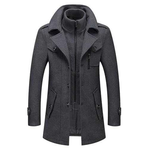 UPOI Wintermantel Herren Slim Fit Zweiteiliger Mantel für Business Freizeit Wollmantel mit Stehkragen Peacoat Warmer Integrierter Innenjacke Kurzmantel Herrenmäntel von UPOI