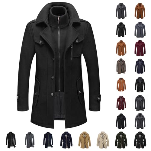 UPOI Wintermantel Herren Slim Fit Zweiteiliger Mantel für Business Freizeit Wollmantel mit Stehkragen Peacoat Warmer Integrierter Innenjacke Kurzmantel Herrenmäntel von UPOI