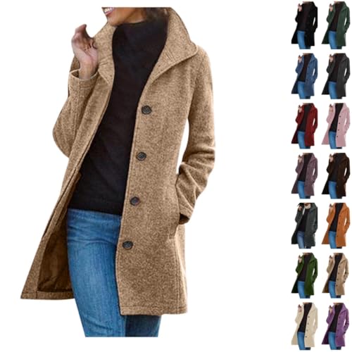 UPOI Wolljacke Damen Warme Lang Herbst Mantel Wollmantel Übergangsmantel Locker Trenchcoat Longline Winterjacke Mit Taschen Damenmantel Elegant Winterjacke Slim Fit Steppmantel von UPOI