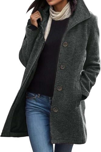 UPOI Wolljacke Damen Warme Lang Herbst Mantel Wollmantel Übergangsmantel Locker Trenchcoat Longline Winterjacke Mit Taschen Damenmantel Elegant Winterjacke Slim Fit Steppmantel von UPOI