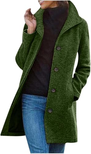 UPOI Wolljacke Damen Warme Lang Herbst Mantel Wollmantel Übergangsmantel Locker Trenchcoat Longline Winterjacke Mit Taschen Damenmantel Elegant Winterjacke Slim Fit Steppmantel von UPOI