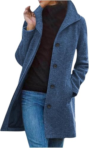 UPOI Wolljacke Damen Warme Lang Herbst Mantel Wollmantel Übergangsmantel Locker Trenchcoat Longline Winterjacke Mit Taschen Damenmantel Elegant Winterjacke Slim Fit Steppmantel von UPOI