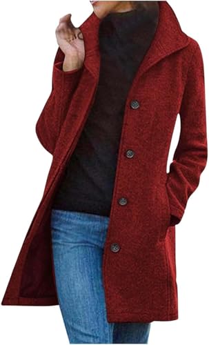 UPOI Wolljacke Damen Warme Lang Herbst Mantel Wollmantel Übergangsmantel Locker Trenchcoat Longline Winterjacke Mit Taschen Damenmantel Elegant Winterjacke Slim Fit Steppmantel von UPOI