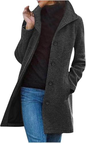 UPOI Wolljacke Damen Warme Lang Herbst Mantel Wollmantel Übergangsmantel Locker Trenchcoat Longline Winterjacke Mit Taschen Damenmantel Elegant Winterjacke Slim Fit Steppmantel von UPOI