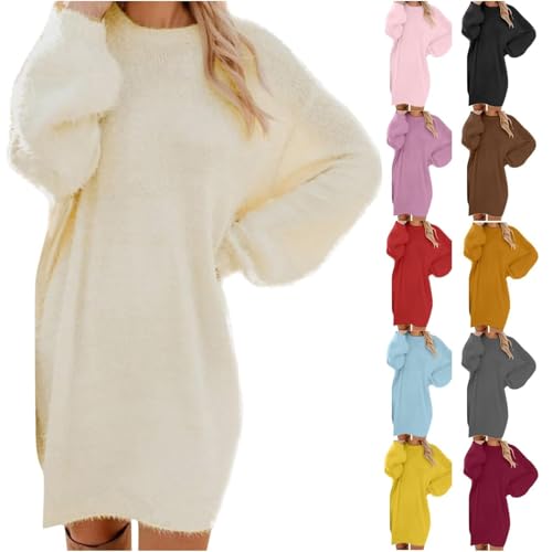 UPOI Women's Long Jumper Oversize Sweatshirt Dress Loose Long Sleeve Winter Dress with Bat Warm Jumper Dress Beautiful Sweaters Casual Round Neck Elegant Pullover Fashionable Shirt Dress von UPOI