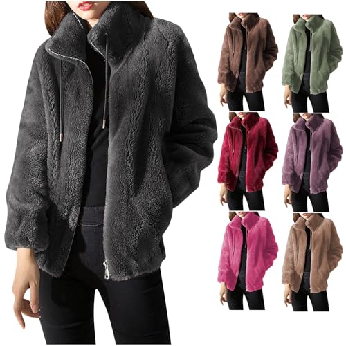 UPOI Women's Teddy Fleece Jacket Warm Sweatshirt with Full Zip and Stand-Up Collar Fleece Sweat Jacket S-6XL von UPOI