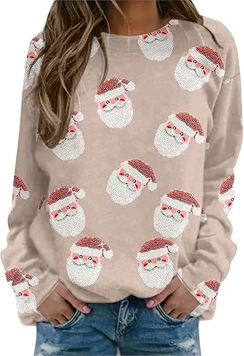Weihnachtspullover Damen, Lustig Rotwein Glas Druck Sweatshirt, Elegant Weihnachten Rundhals Langarm Shirts Damen Weihnachts Pullover Christmas Sweat Oberteile Pulli Tops für Frauen von UPOI