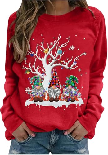 Weihnachtspullover Damen, Lustig Rotwein Glas Druck Sweatshirt, Elegant Weihnachten Rundhals Langarm Shirts Damen Weihnachts Pullover Christmas Sweat Oberteile Pulli Tops für Frauen von UPOI