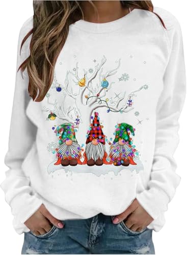 Weihnachtspullover Damen, Lustig Rotwein Glas Druck Sweatshirt, Elegant Weihnachten Rundhals Langarm Shirts Damen Weihnachts Pullover Christmas Sweat Oberteile Pulli Tops für Frauen von UPOI