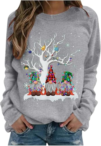 Weihnachtspullover Damen, Lustig Rotwein Glas Druck Sweatshirt, Elegant Weihnachten Rundhals Langarm Shirts Damen Weihnachts Pullover Christmas Sweat Oberteile Pulli Tops für Frauen von UPOI