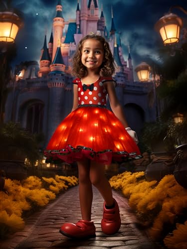 UPORPOR LED Leuchtendes Mini Maus Kostüm für Mädchen Kinder, Karneval Prinzessin Kleid Mädchen, Halloween Verkleidung Rotes Mouse Cosplay Party Geburtstag von UPORPOR