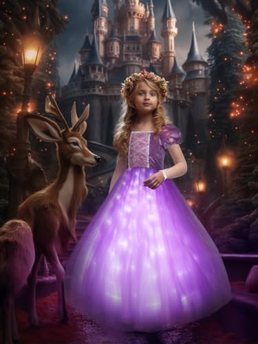 UPORPOR LED Leuchtendes Prinzessin Kleid Mädchen, Halloween Prinzessin Kostüm Mädchen für Karneval Party Cosplay Verkleidung Weihnachten Fest Geburtstag, Lila von UPORPOR