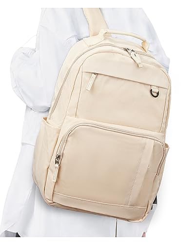 UPPACK Schulrucksack Mädchen Lässig Rucksack Schule Teenager Rucksack Damen Herren 14 Zoll Schulsachen Teenager Daypack uni Schulranzen Rucksack mit Laptopfach Beige von UPPACK