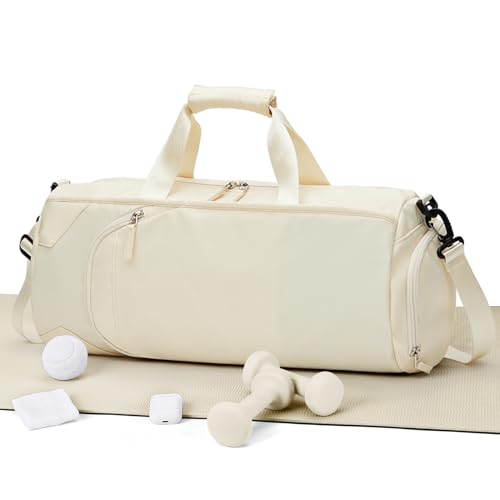 UPPACK Sporttasche Reisetasche Damen Herren Sporttaschen Weekender Damen Duffle Travel Gym Bag Yogatasche mit Schuhfach&Nassfach Trainingstasche Reisetaschen Wasserdicht Handgepäck Sport Beige von UPPACK