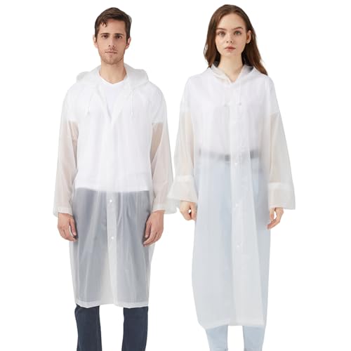 Regenponcho Regenjacke Regenmantel für Herren Damen Wasserdicht, 2 Stück Wiederverwendbar Regencape Regenbekleidung für Wandern Camping Radfahren Reisen (A-Weiß) von UPSEN