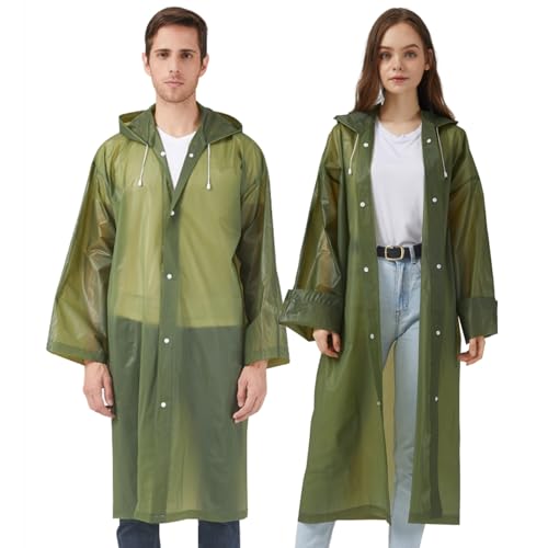 UPSEN Regenponcho Regenjacke Regenmantel für Herren Damen Wasserdicht, 2 Stück Wiederverwendbar Regencape Regenbekleidung für Wandern Camping Radfahren Reisen (D-Armeegrün) von UPSEN