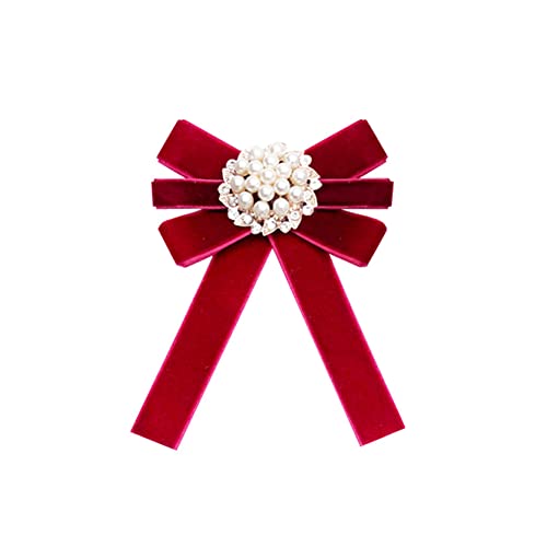 UPSTORE Mode Schleifenbrosche Faux Perle Strass Brosche Pin Vorgebundene Fliege Kragenhemd Kleid Dekoration Bowknot Brosche Pin Kleidung Schmuck für Amen Mädchen Hochzeitsfeier (Rot) von Upstore