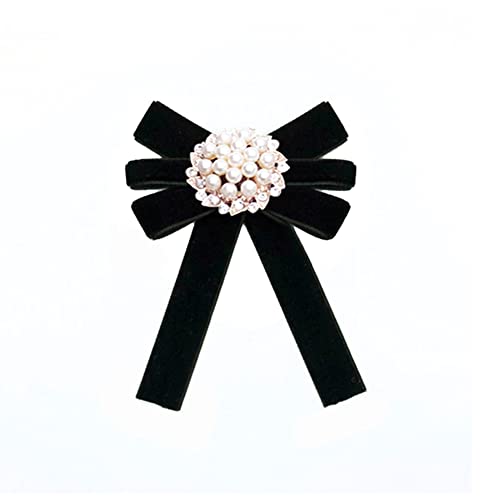 UPSTORE Mode Schleifenbrosche Faux Perle Strass Brosche Pin Vorgebundene Fliege Kragenhemd Kleid Dekoration Bowknot Brosche Pin Kleidung Schmuck für Amen Mädchen Hochzeitsfeier (Schwarz) von Upstore