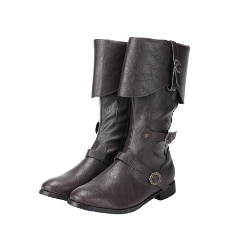 UPUPCOS Herren Mittelalter Piraten Stiefel Gothic Renaissance Kostüm Schuhe Halloween Cosplay Hohe Stiefel für Männer Retro Wikinger Festival Schuhe Braun von UPUPCOS