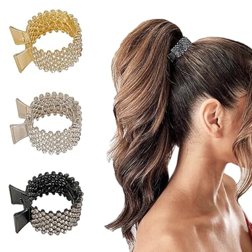 UQMIQURA Haarspangen Damen Haarklammer Metall, 3 Stück Strass-Haifisch-Haarspangen Halter für Hoher Pferdeschwanz, Rutschfest Modische Strass Haarspangen für Dickes Dünn Haar von UQMIQURA