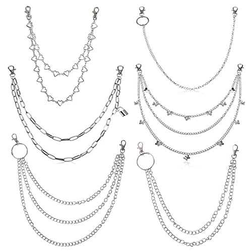 UQTUKO 6 Stück Jeans Ketten, Hosenkette Set Punk Damen Hosenkette Rock Kette Herren Hosenketten Mode Hip Hop Kette für Geldbörse Tasche Gürtel Jeans Hosen Schmuck von UQTUKO