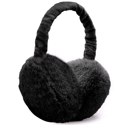 UQTUKO Ohrenwärmer, Faltbare Winter Ohrenschützer Verstellbarer Plüsch Earmuffs Warme Kälteschutz Kalte Ohrenschützer für den Winter Reiten für Damen, Herren und Kinder (Schwarz) von UQTUKO