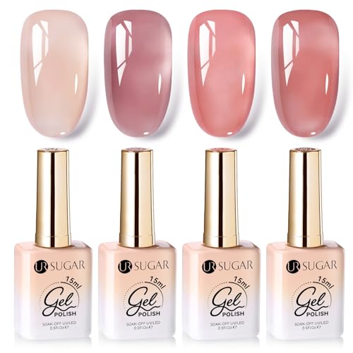 UR SUGAR 15ML UV Nagellack Jelly, 4 Farben Gel Nagellack Rosa Set, Jelly Nail Polish UV für Salon Gel Maniküre und Nagelstudio Anfänger DIY zu Hause von UR SUGAR