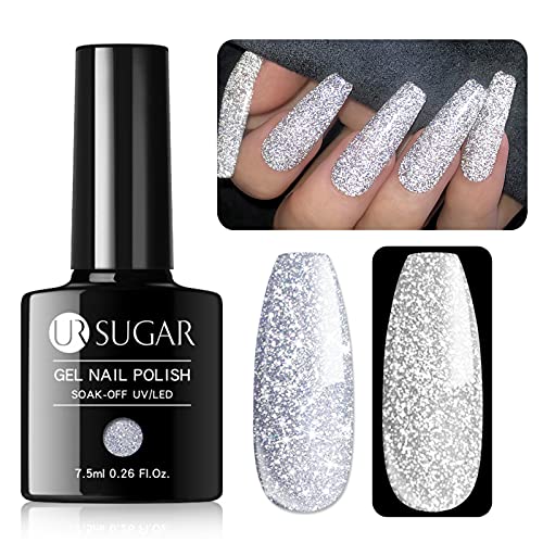 UR SUGAR 7,5ML UV Nagellack Glitzer Silber Holographisch Leuchtenden Diamant Gelnägel Reflective Glitter Gel Nail Polish Funkeln Gellack Nagellack Glitzer Gel für Gelnägel von UR SUGAR