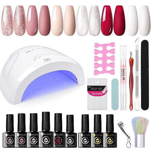 UR SUGAR Gel Nagellack Set mit UV Lampe 48W, 6 Farben Nudefarben Schellack Set Starterset et UV Nagellack Starterset Base Gel Top Coat Matte Glänzend Gellack Set Geschenk für Damen von UR SUGAR