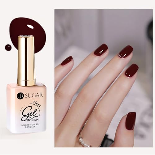 UR SUGAR UV Nagellack Rot, 15ML Gel Nagellack Dunkelrot Burgunder Gel Nail Polish UV LED Soak Off Gelnägel, Shellac Nagellack Kirschenrot Rottöne für Nageldesign Rotbraun von UR SUGAR