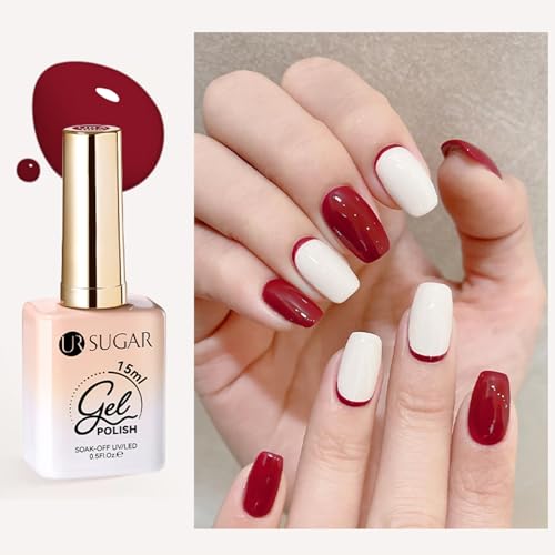 UR SUGAR UV Nagellack Rot, 15ML Gel Nagellack Rot Burgunder Gel Nail Polish UV LED Soak Off Gelnägel, Schellack Nagellacks Rottöne Maniküre für Anfänger Nageldesign DIY von UR SUGAR