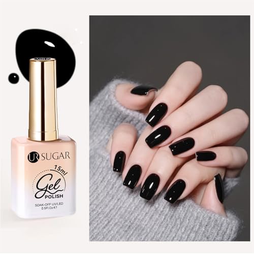 UR SUGAR UV Nagellack Schwarz, 15ML Gel Nagellacks Schwarz Gels Nail Polish UV LED Soak Off Gelnägel, Nagellack Farben für Nageldesign Home von UR SUGAR