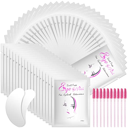 URAQT Augenpads für Wimpernverlängerung, 50 Paar Wimpernpads, Wimpern Extension Pads mit 10 Stück Wimpernbürste, Wimpernverlängerung Augen Pads Eye Patch für Eyelash Extensions (Silber) von URAQT