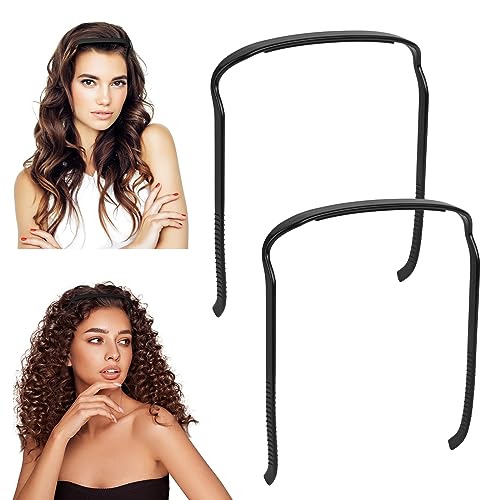 URAQT Curly Thick Hair Large Headband, 2 Stück Eckiger Haarreif Hinged Headband, Hair Hoop Stirnband Wie eine Sonnenbrille, Unsichtbarer Haarreifen Accessories für Männer Damen (Schwarz) von URAQT