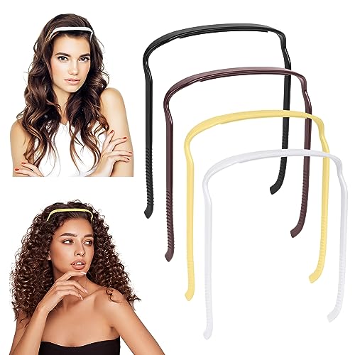 URAQT Curly Thick Hair Large Headband, 2 Stück Eckiger Haarreif Hinged Headband, Hair Hoop Stirnband Wie eine Sonnenbrille, Unsichtbarer Haarreifen für Männer Damen (Schwarz/Braun/Beige/Weiß) von URAQT