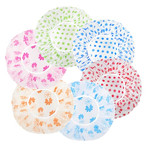 URAQT Duschhaube, 6 Stück Wasserdichte Duschhauben Damen, große Elastische Shower Cap, Wiederverwendbare Duschkappe für Mädchen Frauen Kosmetik Zuhause Hotel Reisen von URAQT