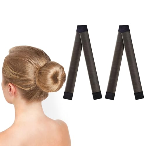 URAQT Dutt Maker, 2er Pack Flechthilfe Haare Mädchen Und Damen, Haarstrickwerkzeug Zubehör DIY-Haarstyling für Lange und Kurze Haare,Braun Donut Hair Bun Maker für Kinder Dutt Haar（Dunkelbraun） von URAQT