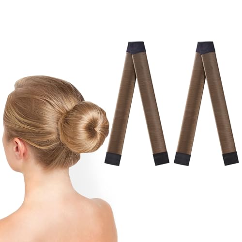 URAQT Dutt Maker, 2er Pack Flechthilfe Haare Mädchen Und Damen, Haarstrickwerkzeug Zubehör DIY-Haarstyling für Lange und Kurze Haare,Braun Donut Hair Bun Maker für Kinder Dutt Haar（Kaffeefarbe） von URAQT