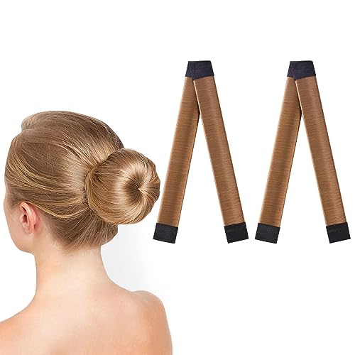 URAQT Dutt Maker, 2er Pack Flechthilfe Haare Mädchen Und Damen, Haarstrickwerkzeug Zubehör DIY-Haarstyling für Lange und Kurze Haare,Braun Donut Hair Bun Maker für Kinder Dutt Haar（Hellbraun） von URAQT