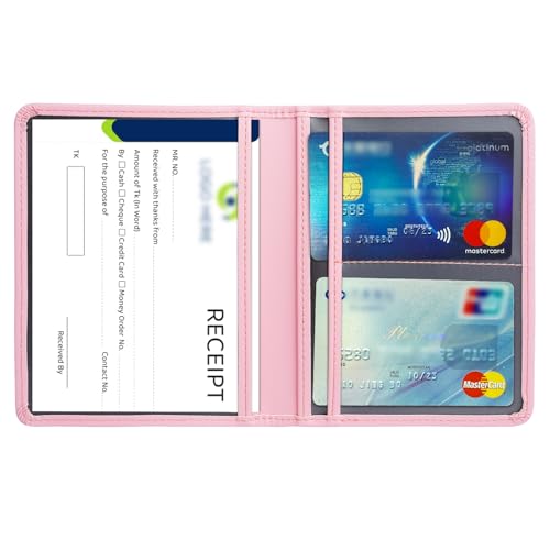URAQT Fahrzeugschein Hülle, Card Wallet Ultradünne, KFZ Schein Unisex mit Kartenfächern, Kartenhülle Reisepasshülle für KFZ Fahrzeugschein, Ausweis, Karten Rosa PU von URAQT