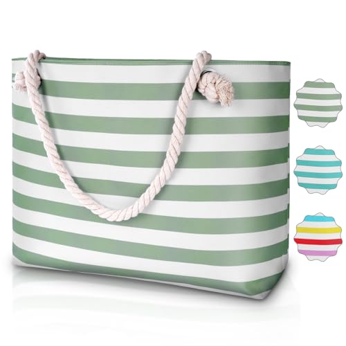 URAQT Große Wasserdichte Strandtasche mit Reißverschluss und Taschen für Damen, XXL Familie, Damen Beach Tote Bag Schultertasche, Geeignet für den Strandurlaub Wasserdichte Tasche von URAQT