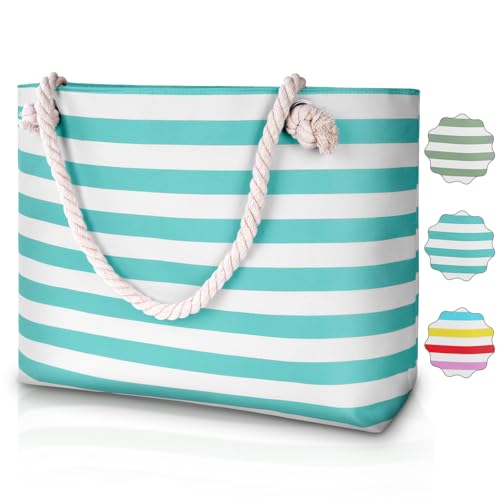 URAQT Große Wasserdichte Strandtasche mit Reißverschluss und Taschen für Damen, XXL Familie, Damen Beach Tote Bag Schultertasche, Geeignet für den Strandurlaub Wasserdichte Tasche von URAQT