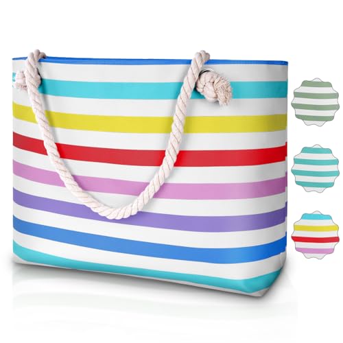 URAQT Große Wasserdichte Strandtasche mit Reißverschluss und Taschen für Damen, XXL Familie, Damen Beach Tote Bag Schultertasche, Geeignet für den Strandurlaub Wasserdichte Tasche von URAQT