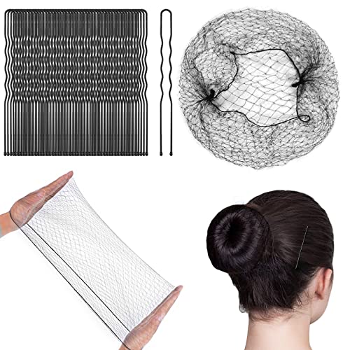 URAQT Haarnetze, 80 Stück Unsichtbare Elastisches Haarnetze mit Haarnadel, Dutt Haarnetz, Nylon Haarnetze für Frauen, Mädchen, Haarknoten Herstellung, Ballett Tänze (Schwarz) von URAQT