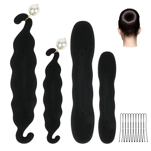 URAQT Hair Bun Maker, 4 Stück Haare Frisuren Set, Haarknotenmacher Haar Styling Donut Brötchen, Schwamm Clips Haar Styling Donut Brötchen Haar Lockenwickler Tools für Frau Mädchen damen Kinder Ballet von URAQT